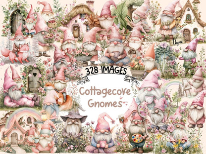 Cottagecore Gnomes Watercolor Clipart cottage gnome png - Wonders Artist
