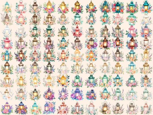 코티지코어 랜턴 수채화 클립아트