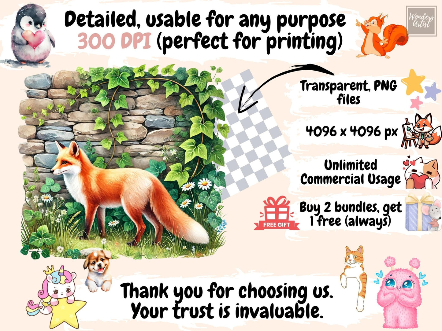 Country Foxes Clipart - High - Quality Instant Digital Download for Creative Projects