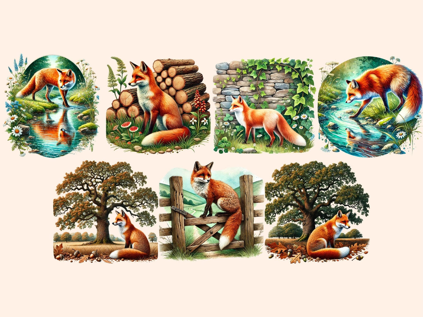 Country Foxes Clipart - High - Quality Instant Digital Download for Creative Projects