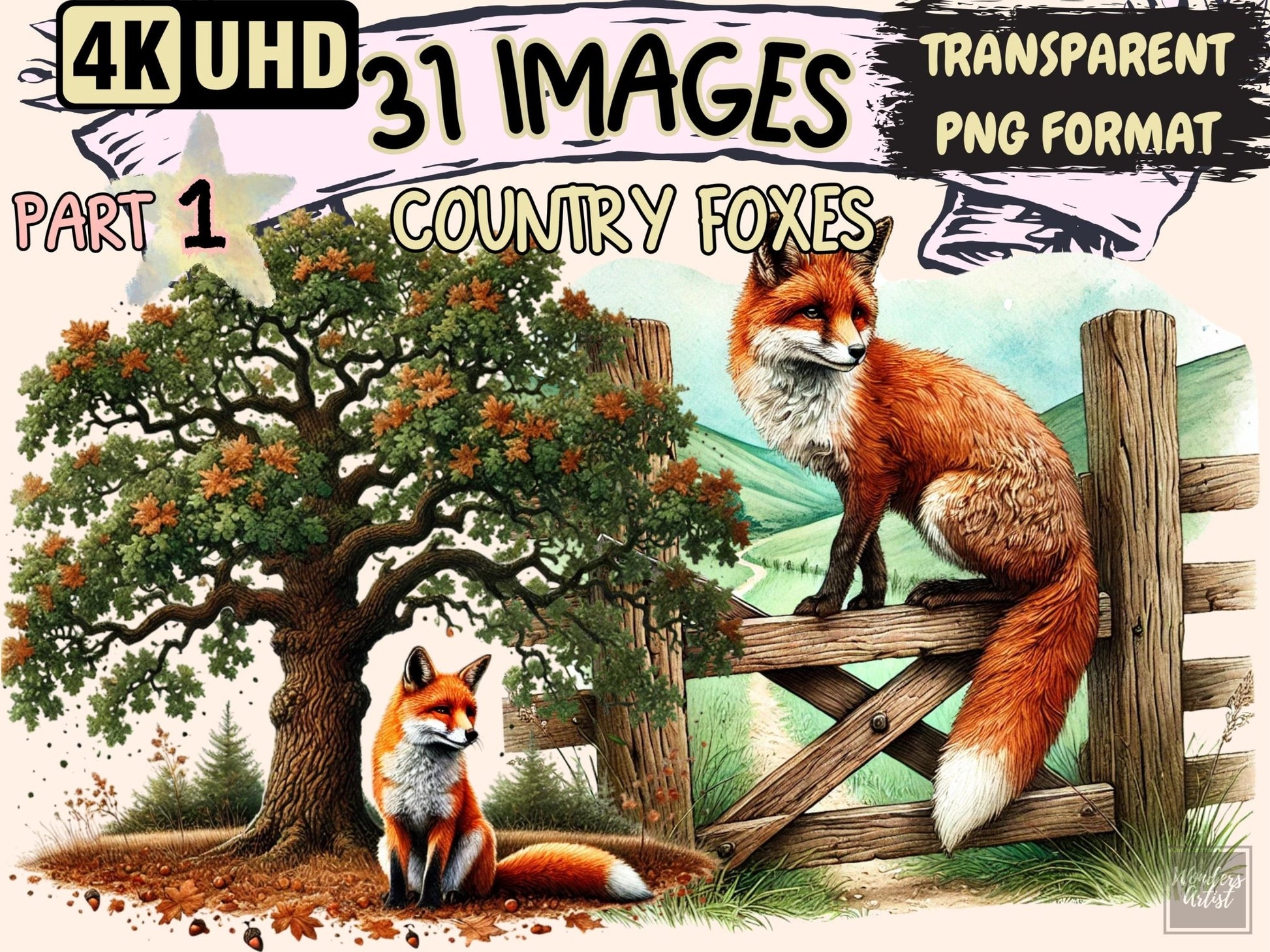 Country Foxes Clipart - High - Quality Instant Digital Download for Creative Projects