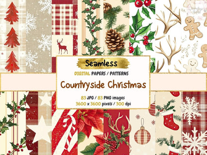 Countryside Christmas Seamless Digital Paper Country Seamless - Wonders Artist