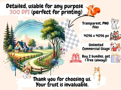 Countryside Landscapes Clipart cottagecore clipart - Wonders Artist