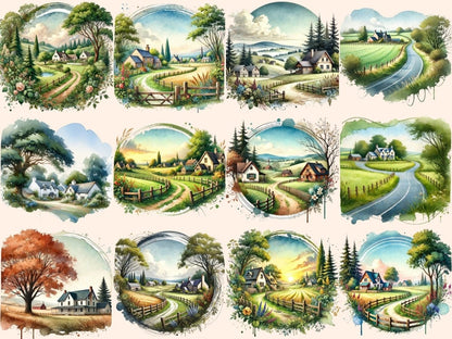 Countryside Landscapes Clipart cottagecore clipart - Wonders Artist