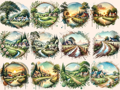 Countryside Landscapes Clipart cottagecore clipart - Wonders Artist