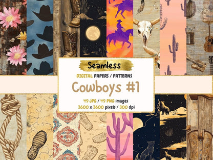 Cowboys #1 Seamless Digital Paper Country Digital Art - Wonders Artist