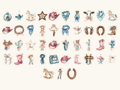 Cowgirl Christmas Watercolor Clipart All Bundles Clipart Line Art - WondersArtist