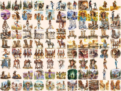 Cowgirls Watercolor Clipart - High - Quality Instant Digital Download for Creative Projects