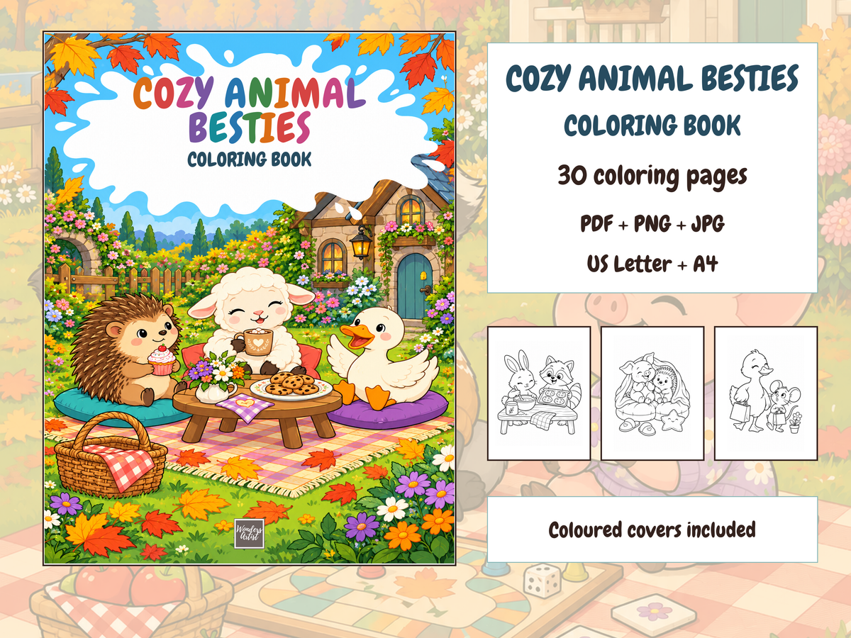Cozy Animal Besties Coloring Book — complete digital bundle