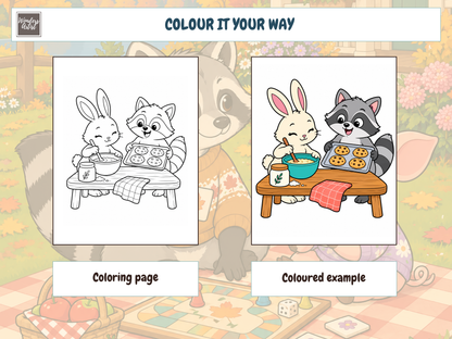 Cozy Animal Besties Coloring Book — coloring page and example