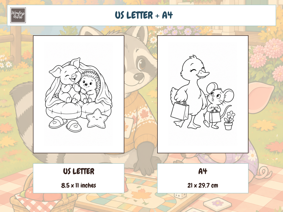 Cozy Animal Besties Coloring Book — print sizes