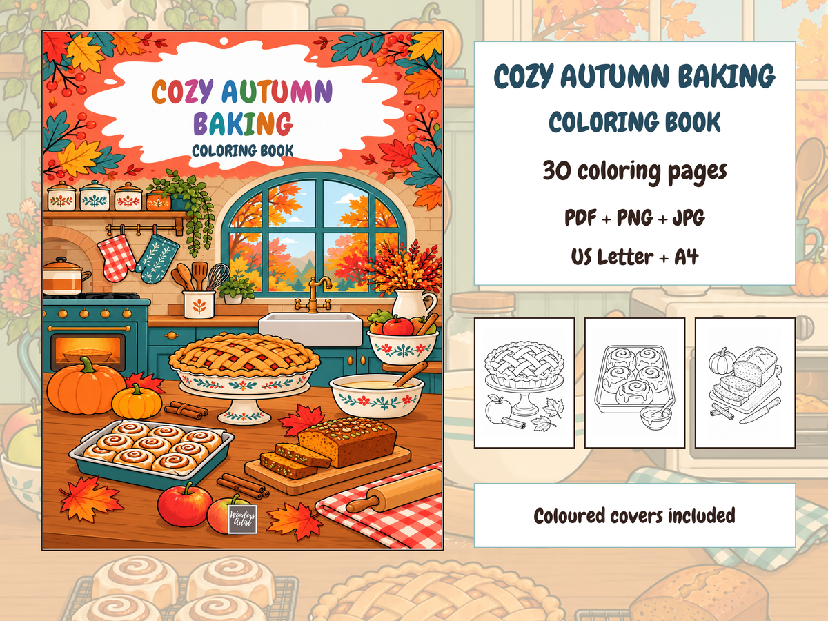 Cozy Autumn Baking Coloring Book — complete digital bundle