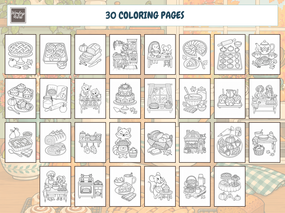 Cozy Autumn Baking Coloring Book — all 30 coloring pages