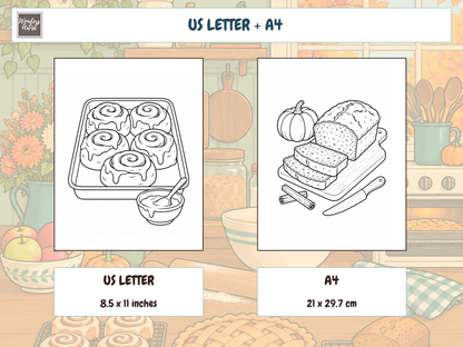 Cozy Autumn Baking Coloring Book — print sizes