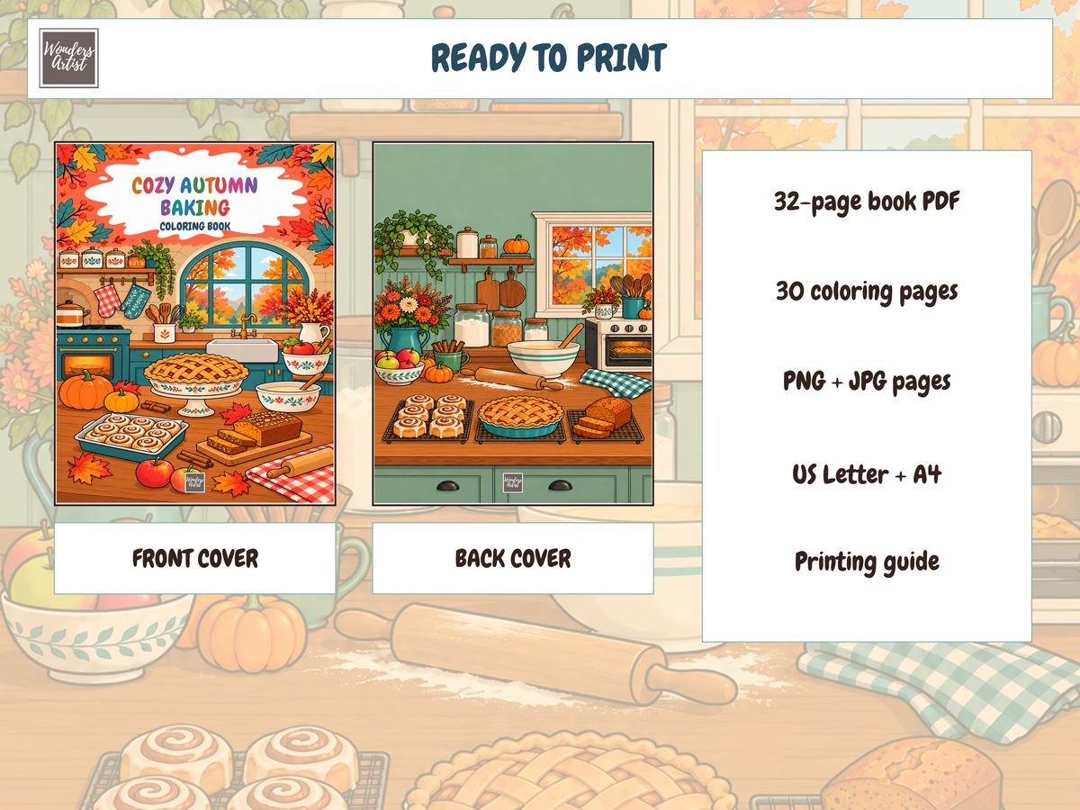 Cozy Autumn Baking Coloring Book — whats included