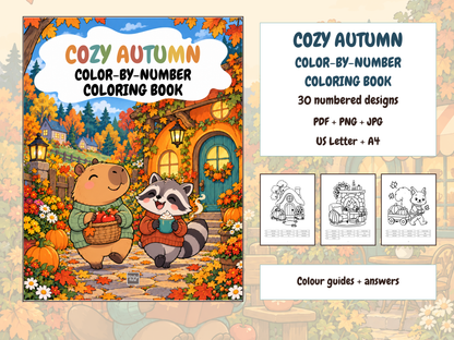 Cozy Autumn Color-by-Number Coloring Book — complete digital bundle