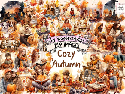 Cozy Autumn Watercolor Clipart autumn books clipart - Wonders Artist