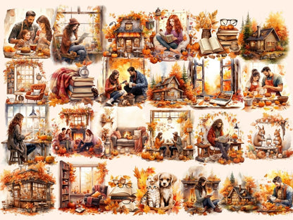 Cozy Autumn Watercolor Clipart autumn books clipart - Wonders Artist