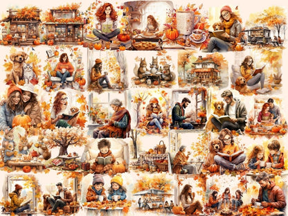 Cozy Autumn Watercolor Clipart autumn books clipart - Wonders Artist