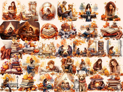 Cozy Autumn Watercolor Clipart autumn books clipart - Wonders Artist