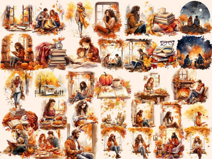 Cozy Autumn Watercolor Clipart autumn books clipart - Wonders Artist