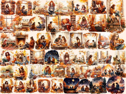 Cozy Autumn Watercolor Clipart autumn books clipart - Wonders Artist