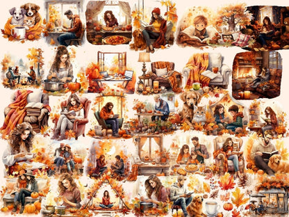 Cozy Autumn Watercolor Clipart autumn books clipart - Wonders Artist