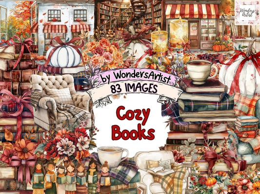 Cozy Books Watercolor Clipart book clipart - Wonders Artist