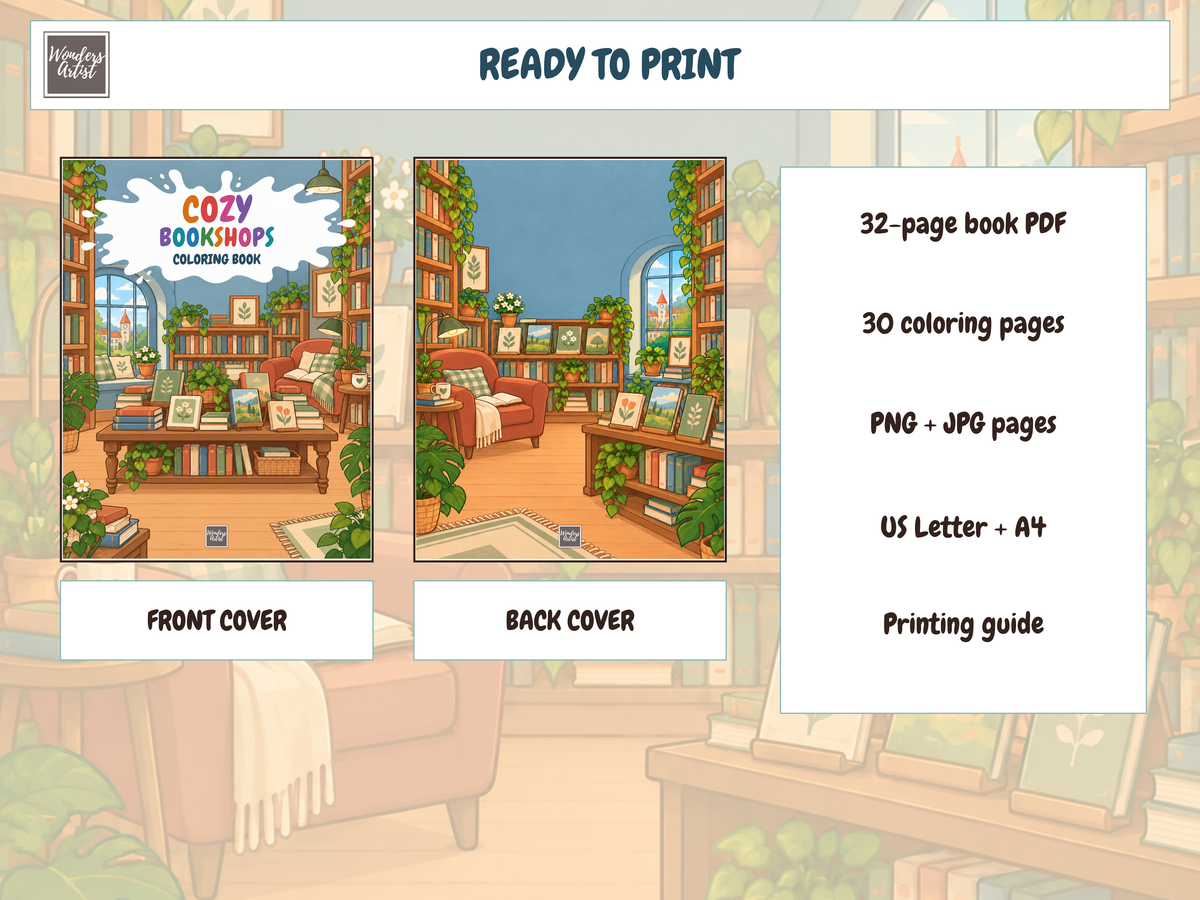 Cozy Bookshops Coloring Book — preview 5
