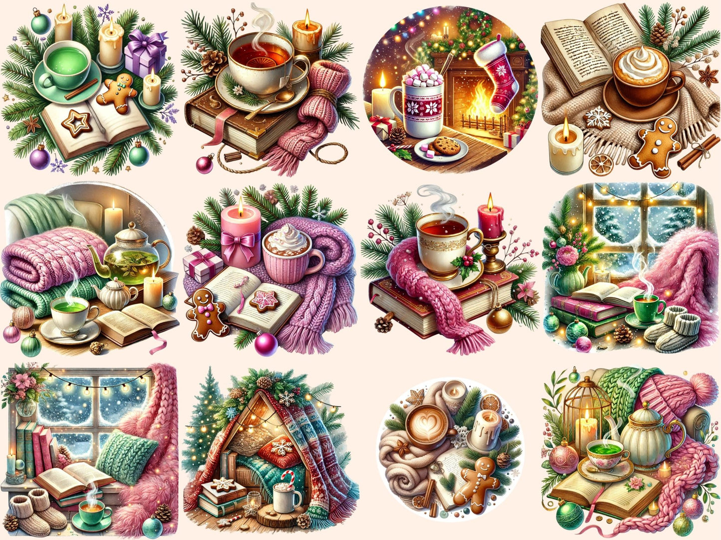 Cozy Christmas Afternoon Clipart - High - Quality Instant Digital Download for Creative Projects