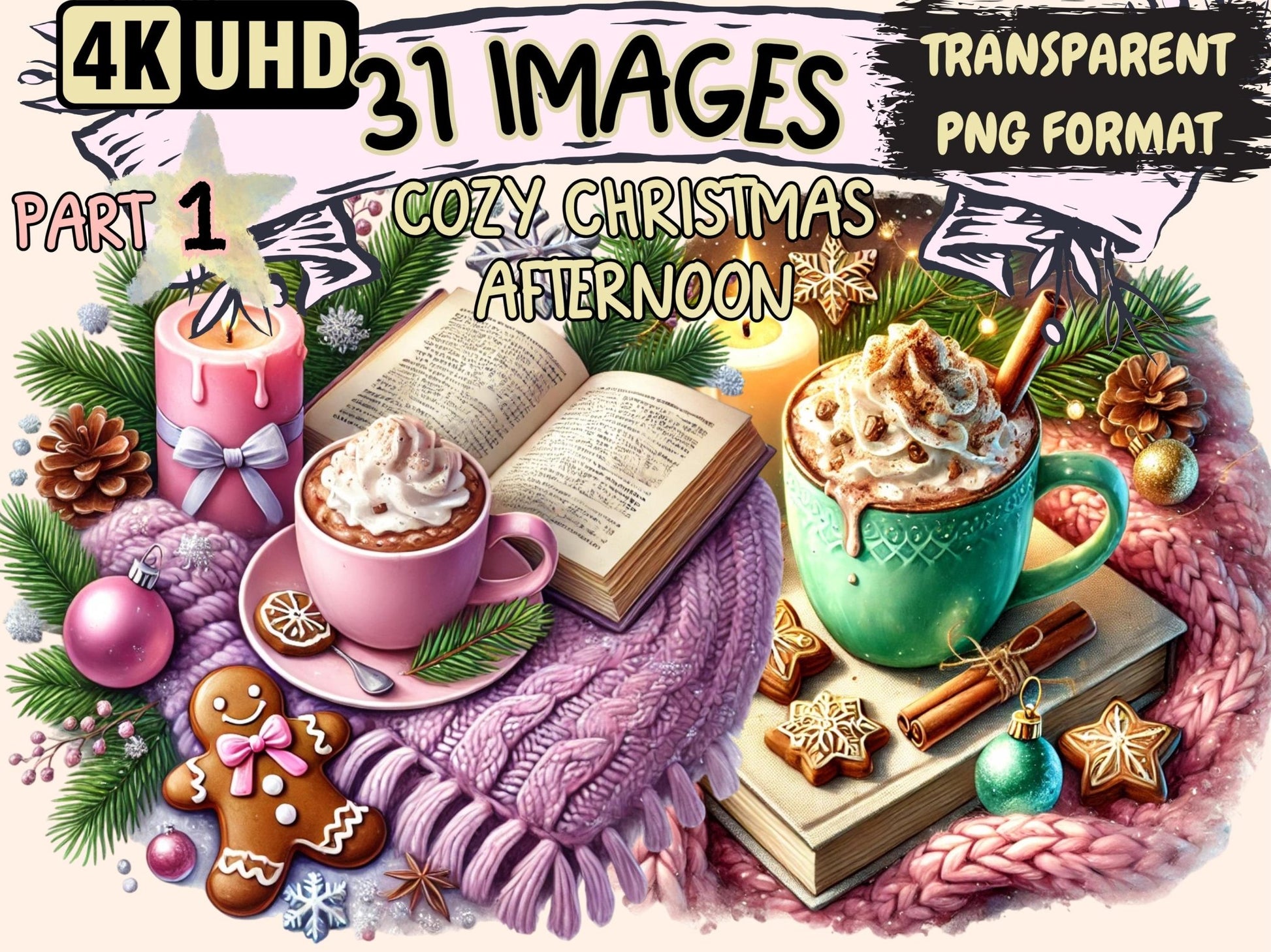 Cozy Christmas Afternoon Clipart - High - Quality Instant Digital Download for Creative Projects