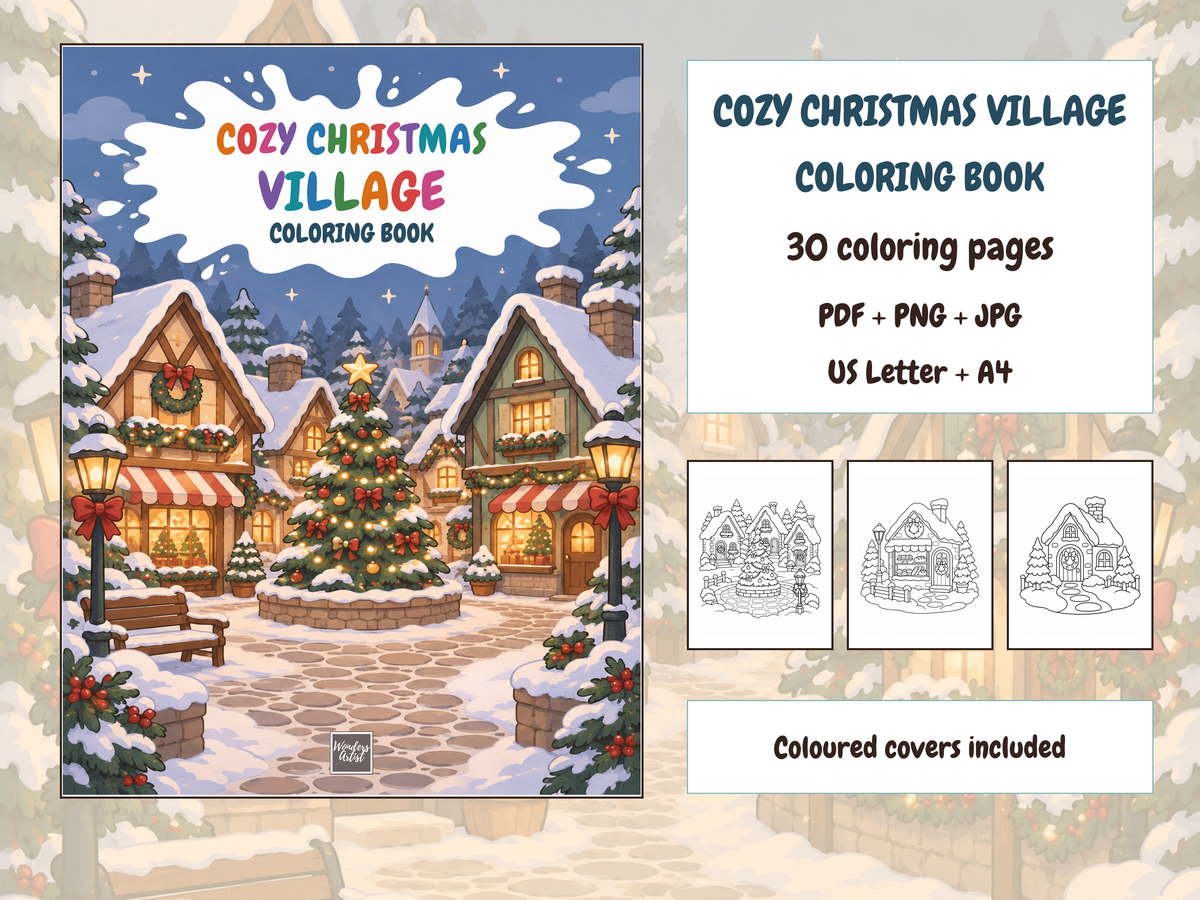 Cozy Christmas Village Coloring Book — bundle preview