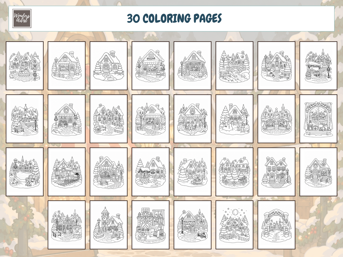 Cozy Christmas Village Coloring Book — preview 2