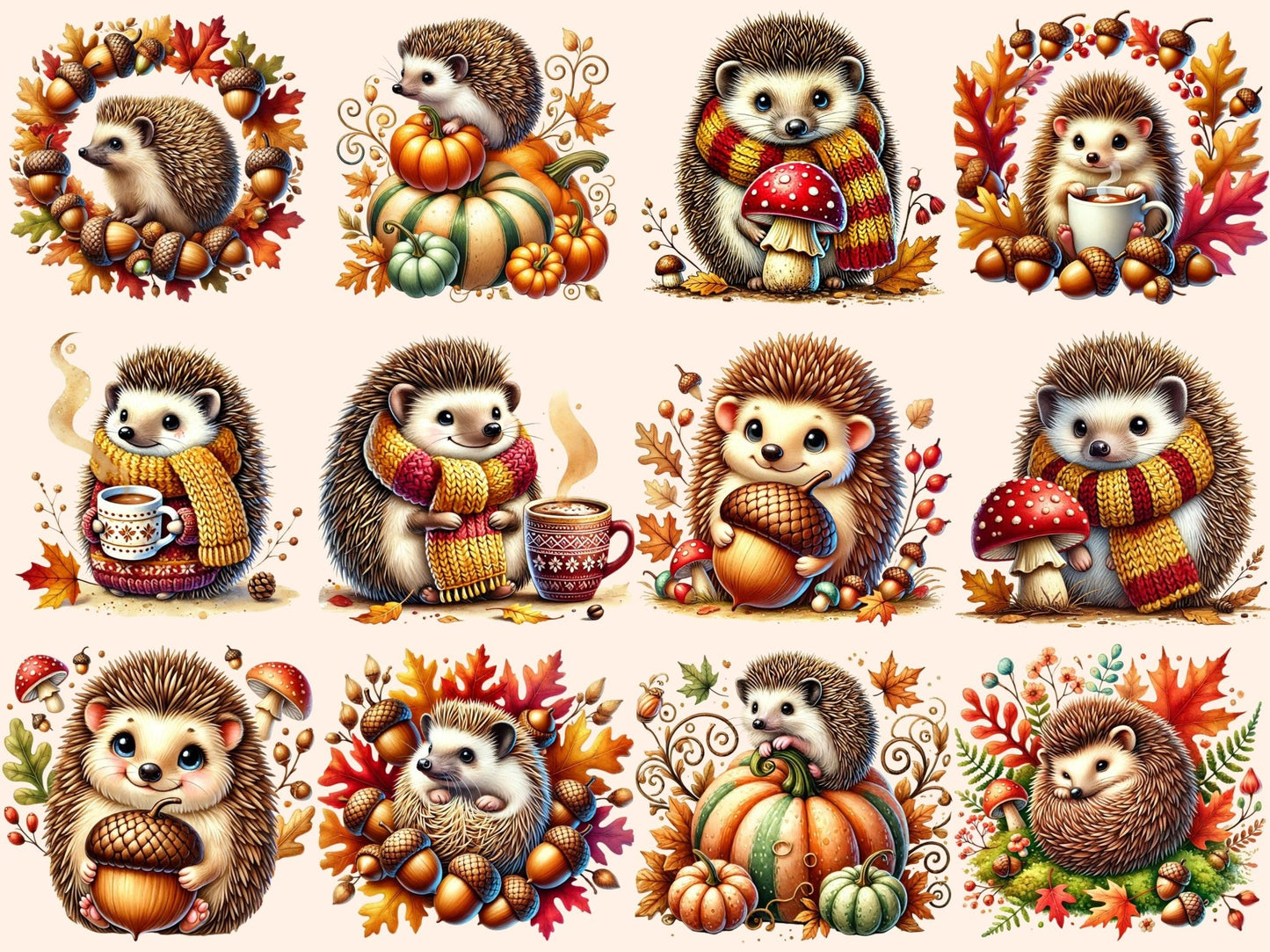 Cozy Hedgehogs Clipart - High - Quality Instant Digital Download for Creative Projects