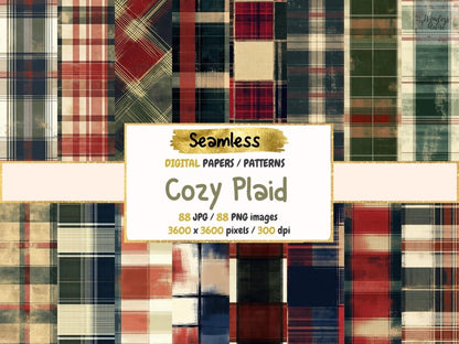 Cozy Plaid Seamless Pattern Digital Papers autumn digital checkered paper cozy plaid - WondersArtist