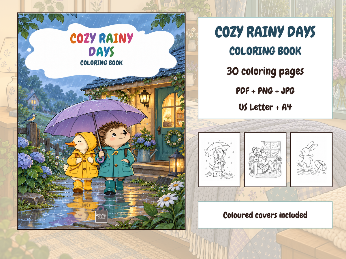 Cozy Rainy Days Coloring Book — bundle preview