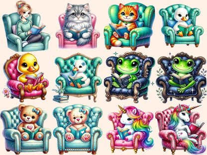 Cozy Readers Clipart book animals clipart - Wonders Artist