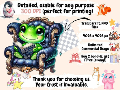 Cozy Readers Clipart book animals clipart - Wonders Artist