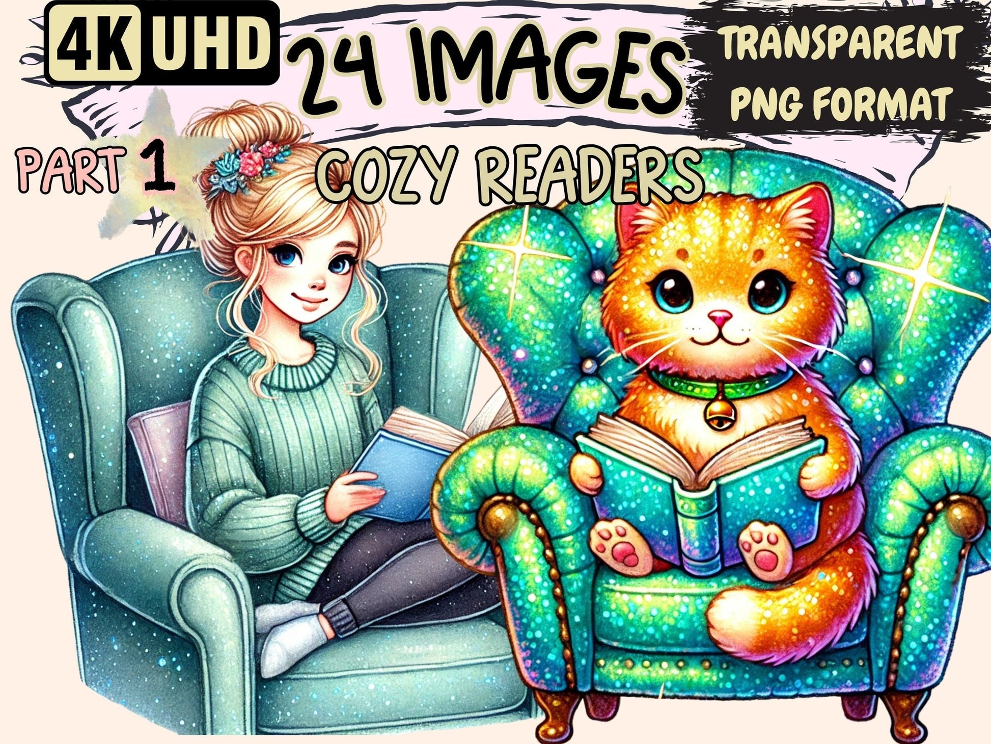 Cozy Readers Clipart - High - Quality Instant Digital Download for Creative Projects