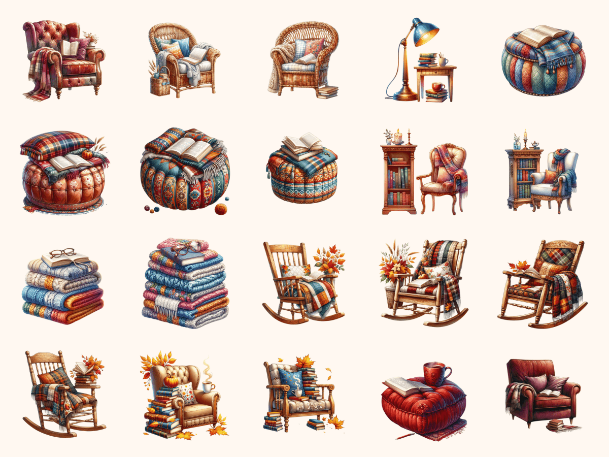 Cozy Reading Nook Clipart All Bundles Clipart Line Art - WondersArtist