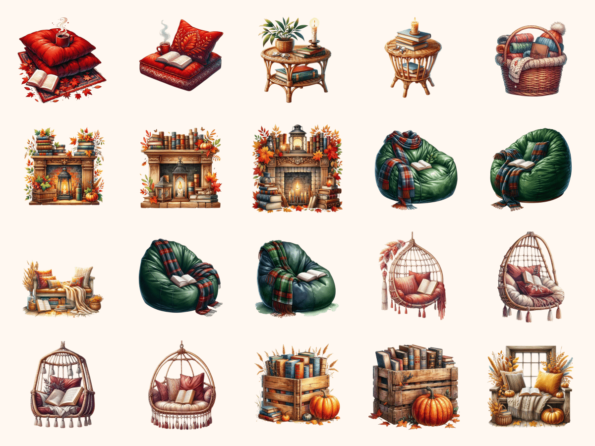 Cozy Reading Nook Clipart All Bundles Clipart Line Art - WondersArtist