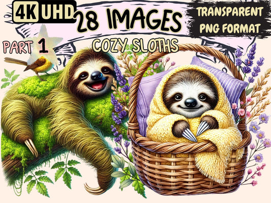 Cozy Sloths Clipart - High - Quality Instant Digital Download for Creative Projects