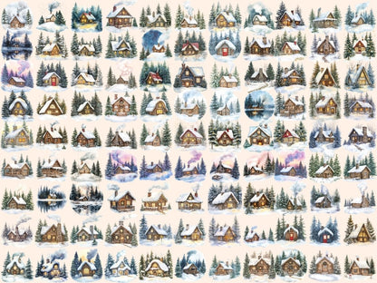 Cozy Winter Cabins Watercolor Clipart Cabin Clipart - Wonders Artist