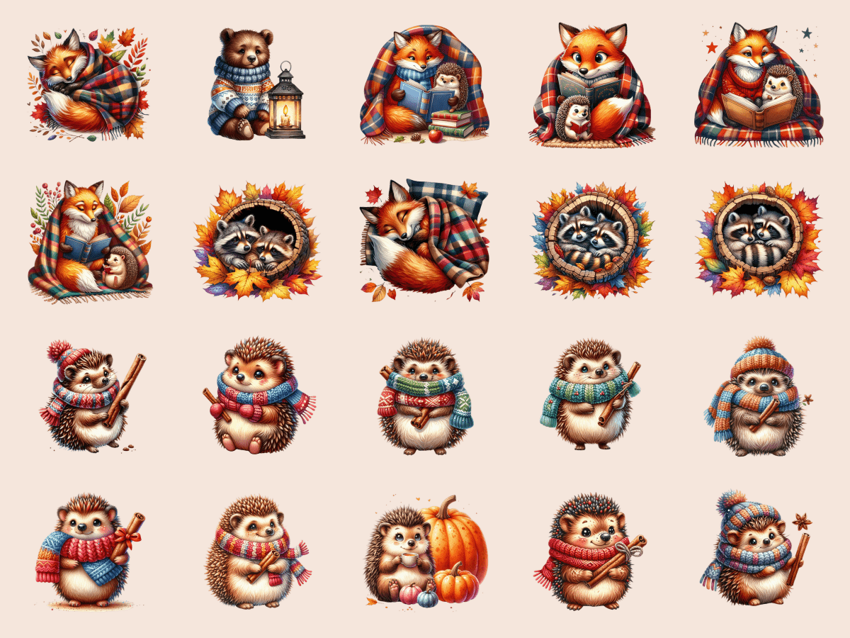 Cozy Woodland Animals Clipart All Bundles Clipart Line Art - WondersArtist