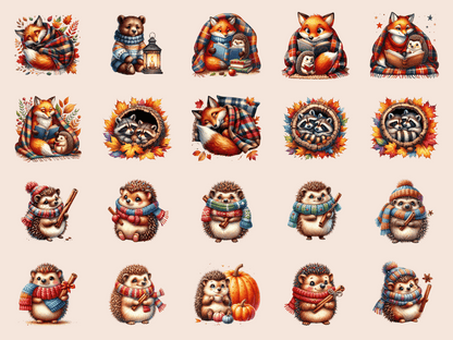 Cozy Woodland Animals Clipart All Bundles Clipart Line Art - WondersArtist