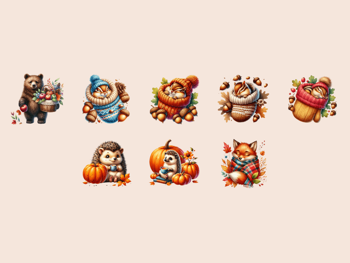 Cozy Woodland Animals Clipart All Bundles Clipart Line Art - WondersArtist