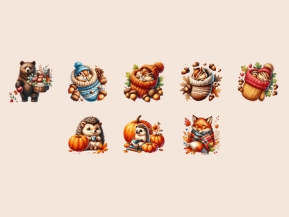 Cozy Woodland Animals Clipart All Bundles Clipart Line Art - WondersArtist