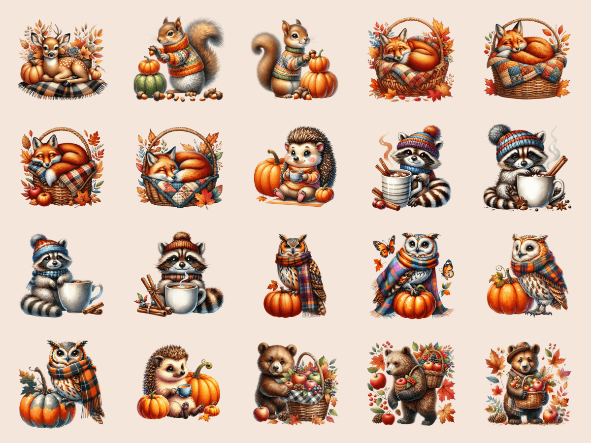 Cozy Woodland Animals Clipart All Bundles Clipart Line Art - WondersArtist