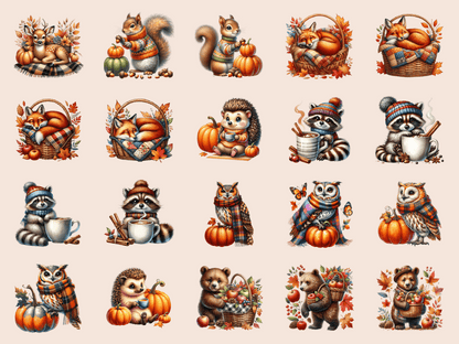 Cozy Woodland Animals Clipart All Bundles Clipart Line Art - WondersArtist