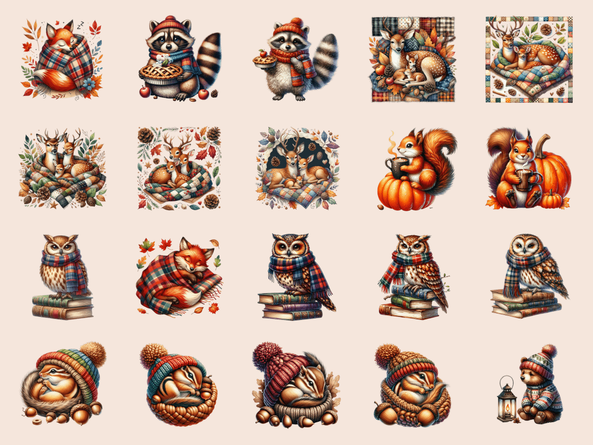 Cozy Woodland Animals Clipart All Bundles Clipart Line Art - WondersArtist